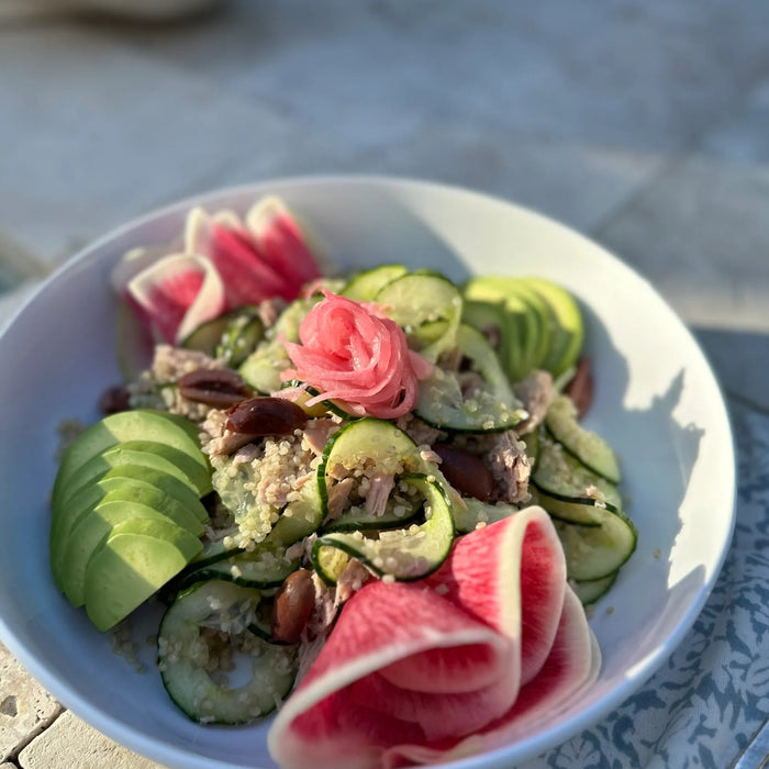 Cucumber Ribbon Salad with Tuna, Avocado and Quinoa - Living with Ivey