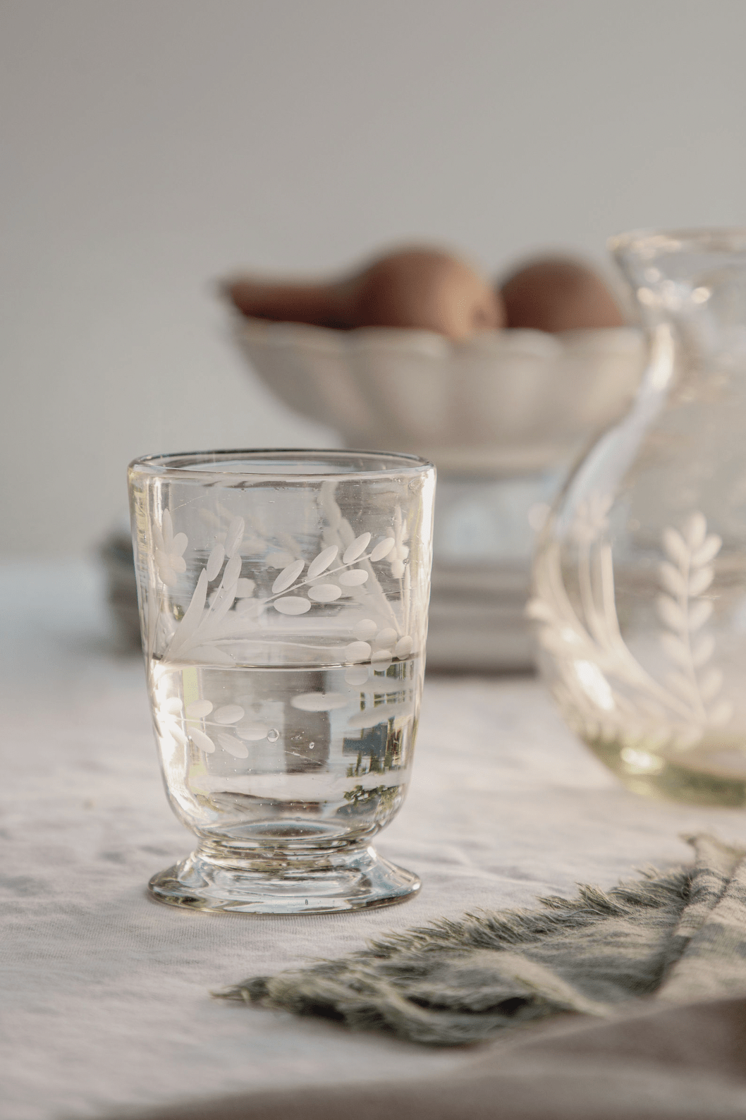 Hand-etched Blown Footed Glass - Thumbnail 2