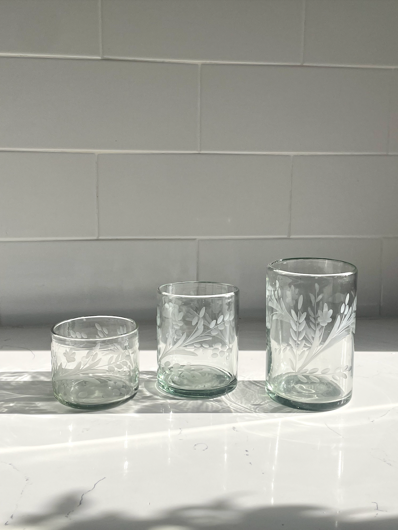 Hand-etched Blown Tumbler Glass