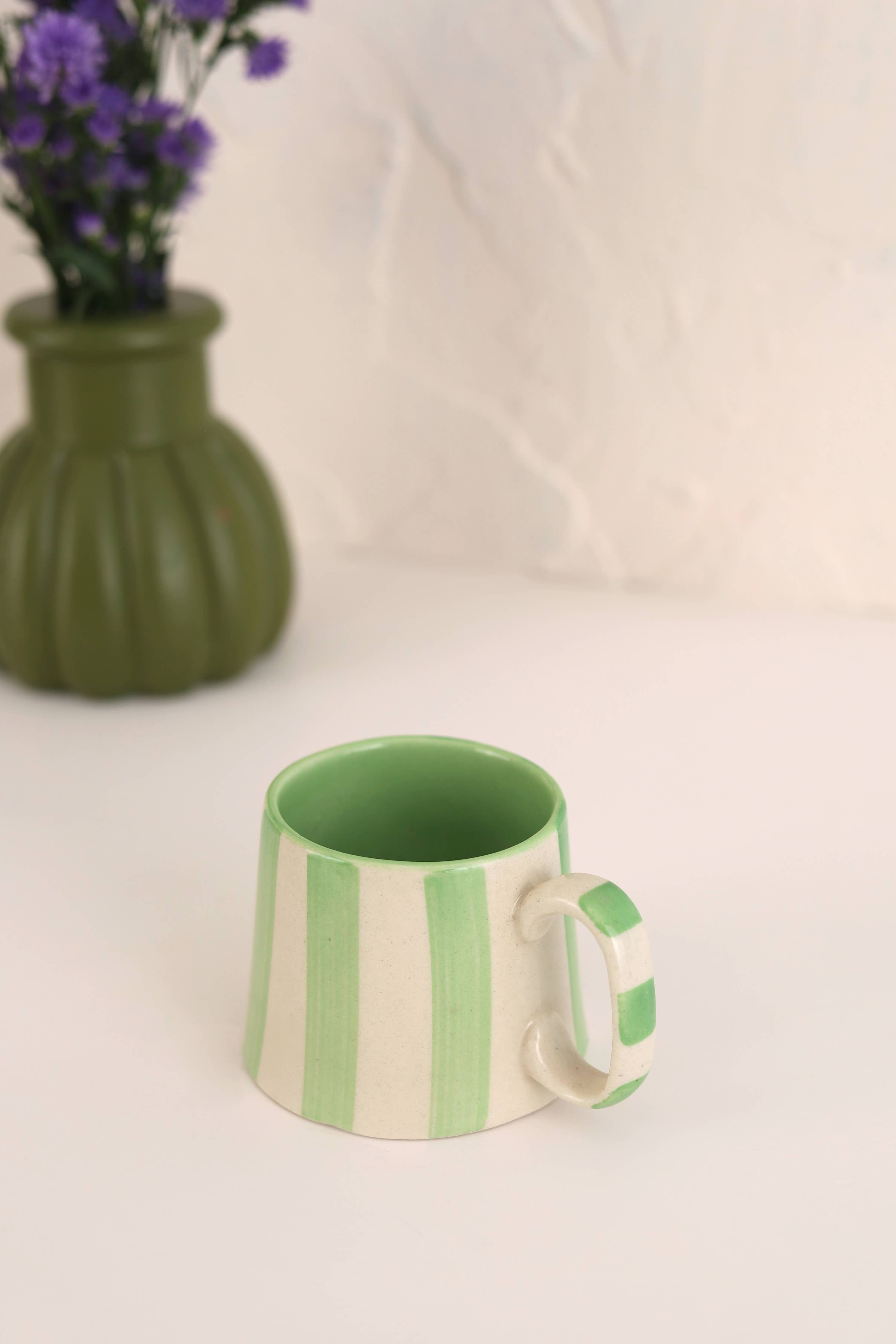 Ceramic Green Stripe Coffee Cup