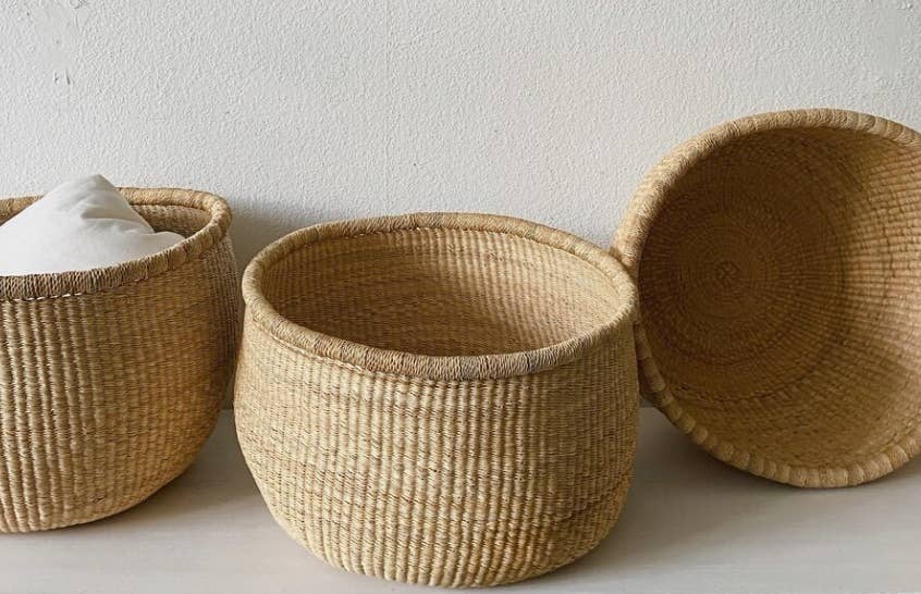 African Round Storage Bolga Ghana Woven Basket -Large Dye F - Living with Ivey