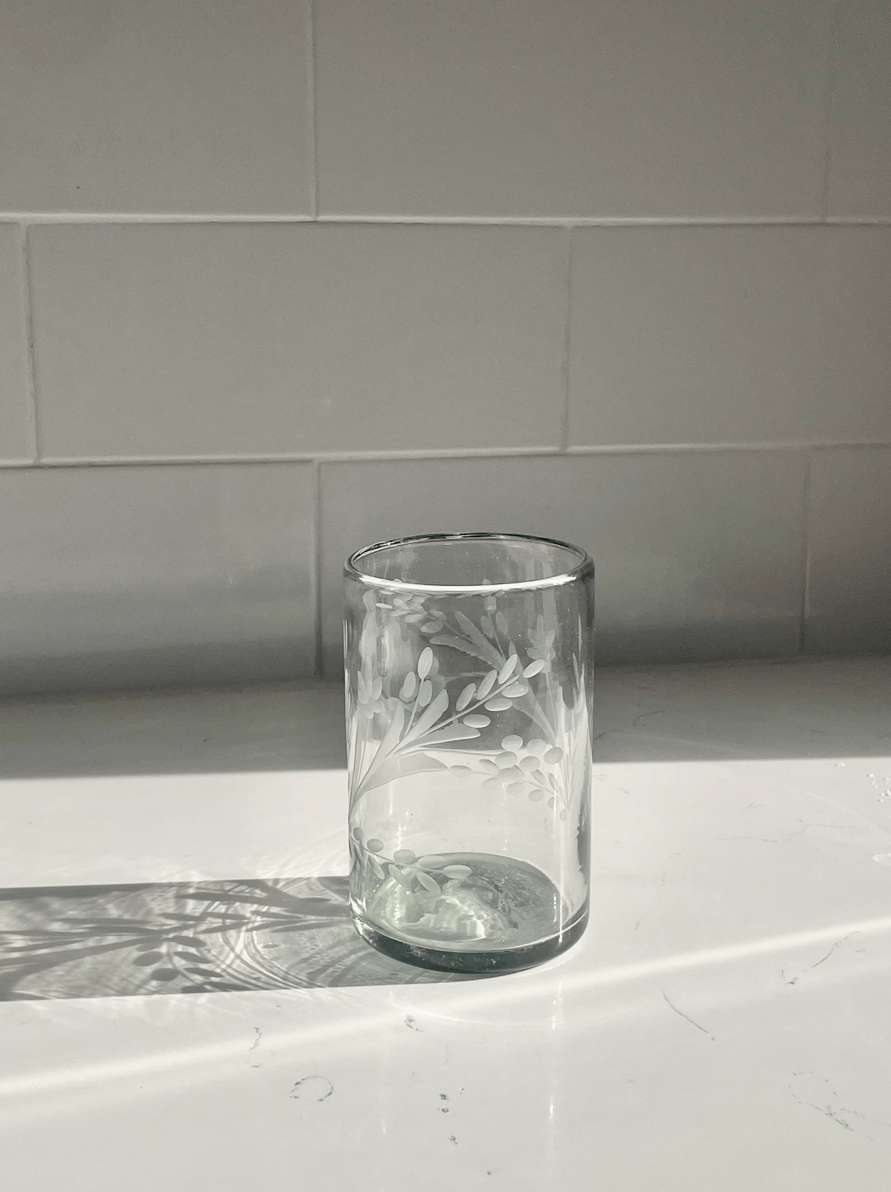 Hand-etched Blown Tumbler Glass - Thumbnail 5