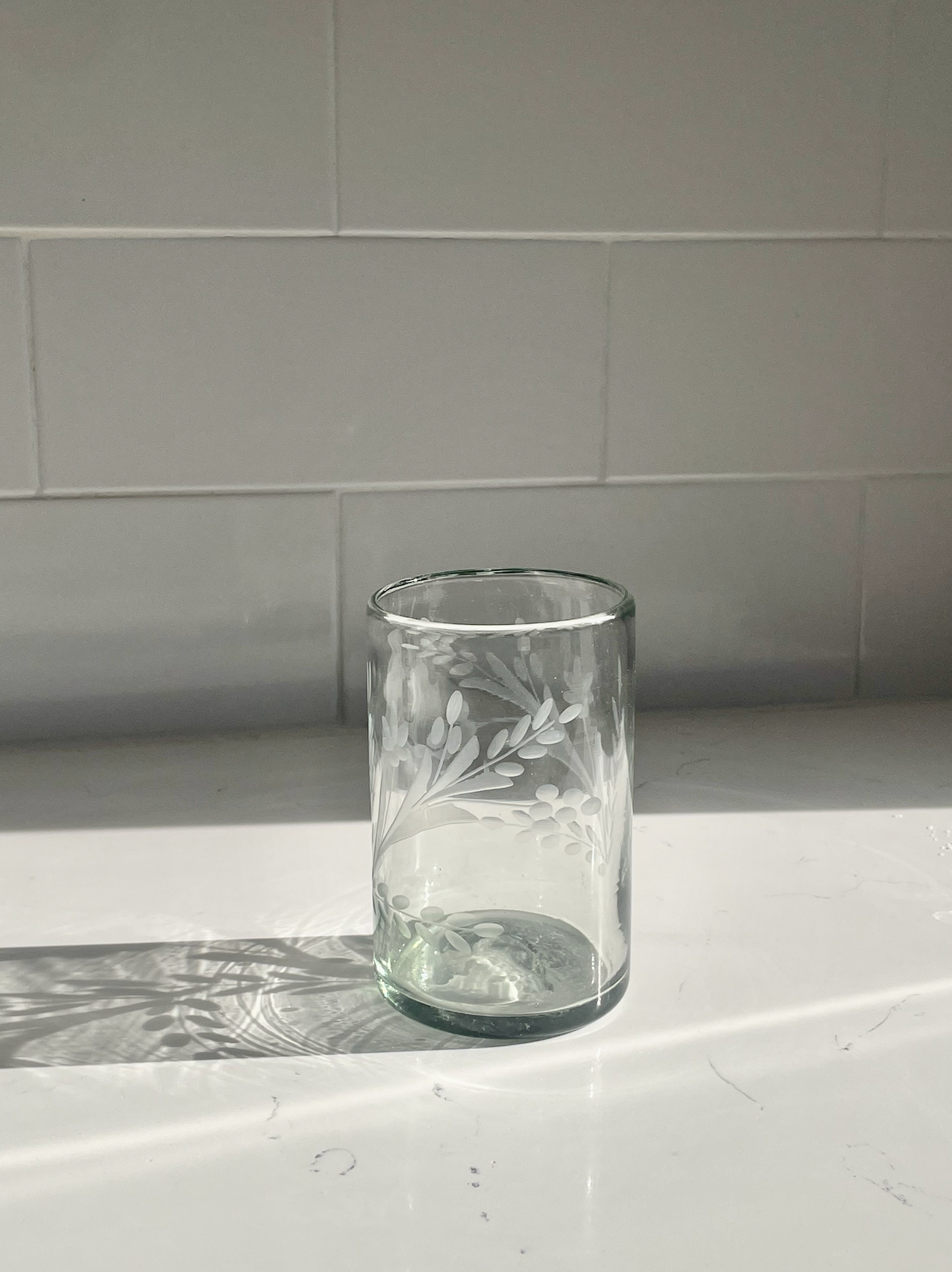 Hand-etched Blown Tumbler Glass