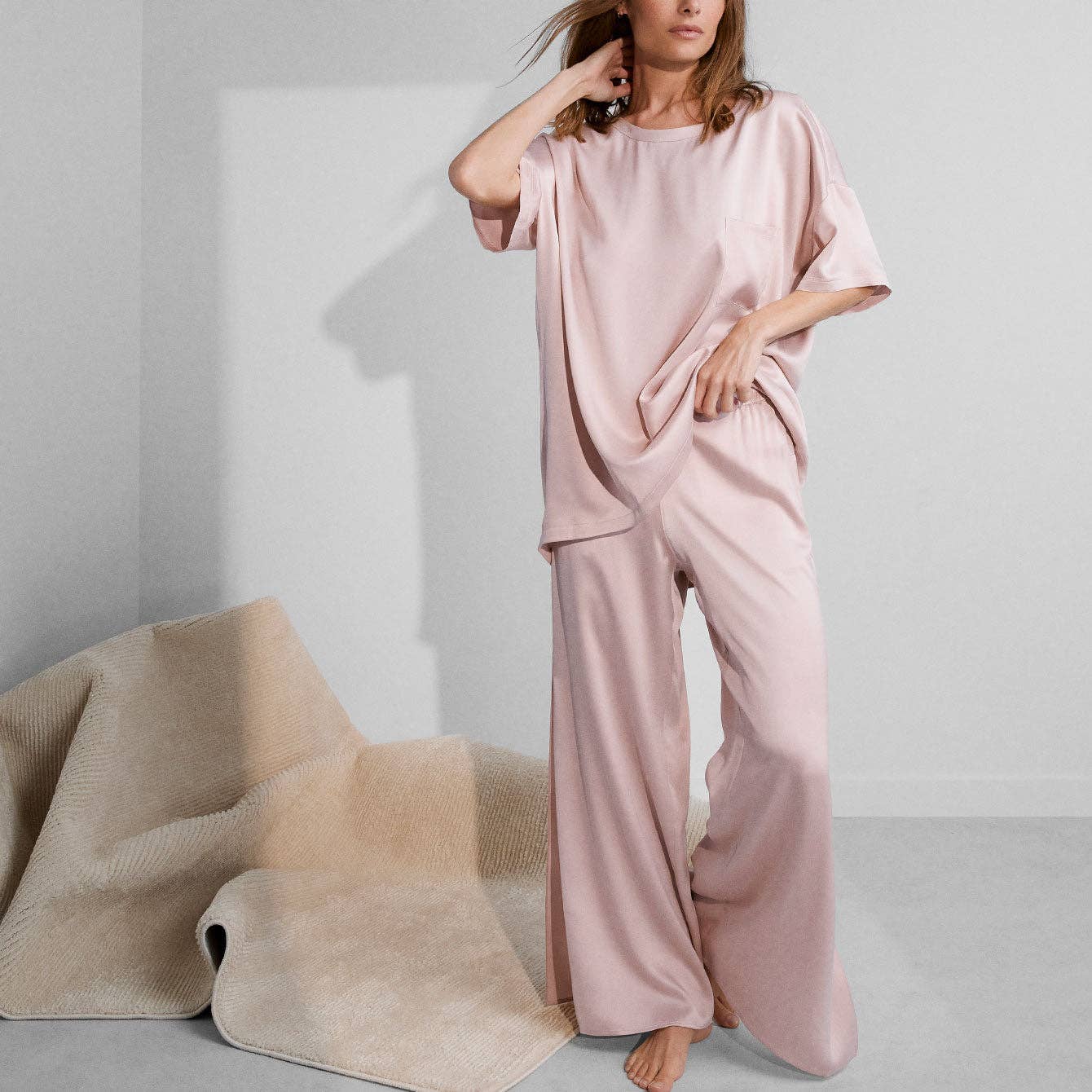 Washable Silk Tee Pant Set