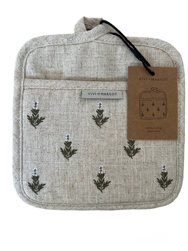 Floral Embroidered French Linen Pot Holder - Living with Ivey