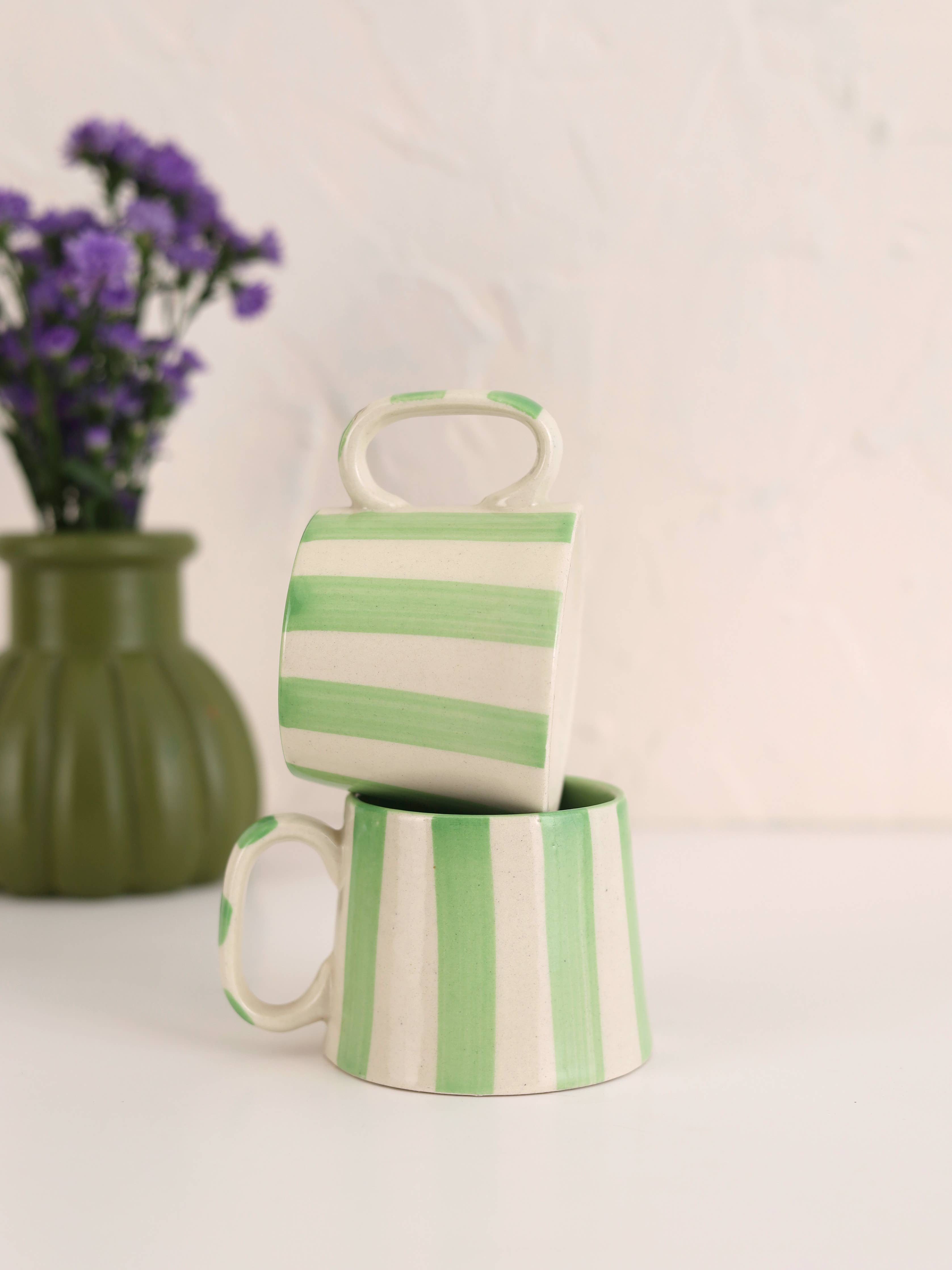 Ceramic Green Stripe Coffee Cup