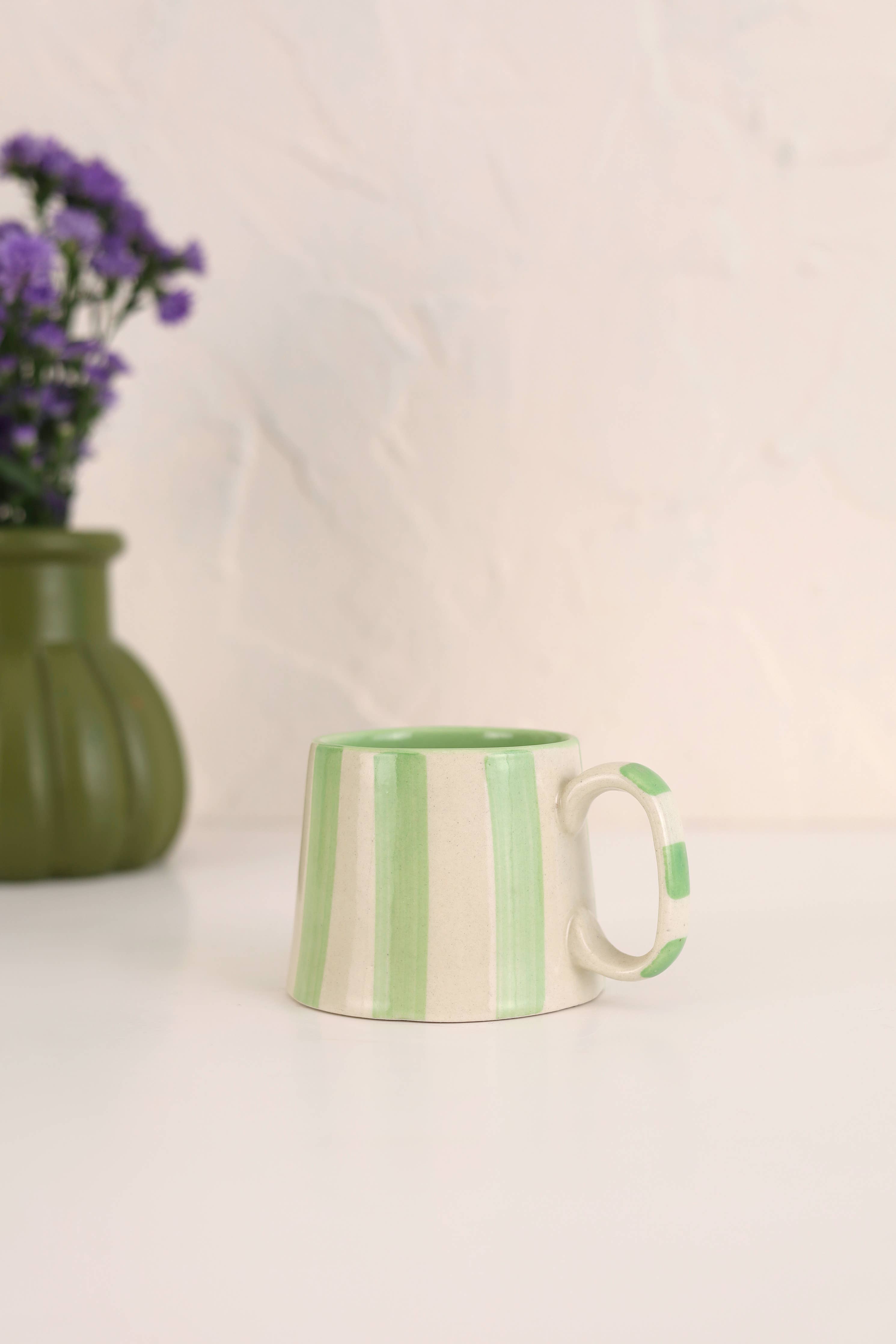 Ceramic Green Stripe Coffee Cup