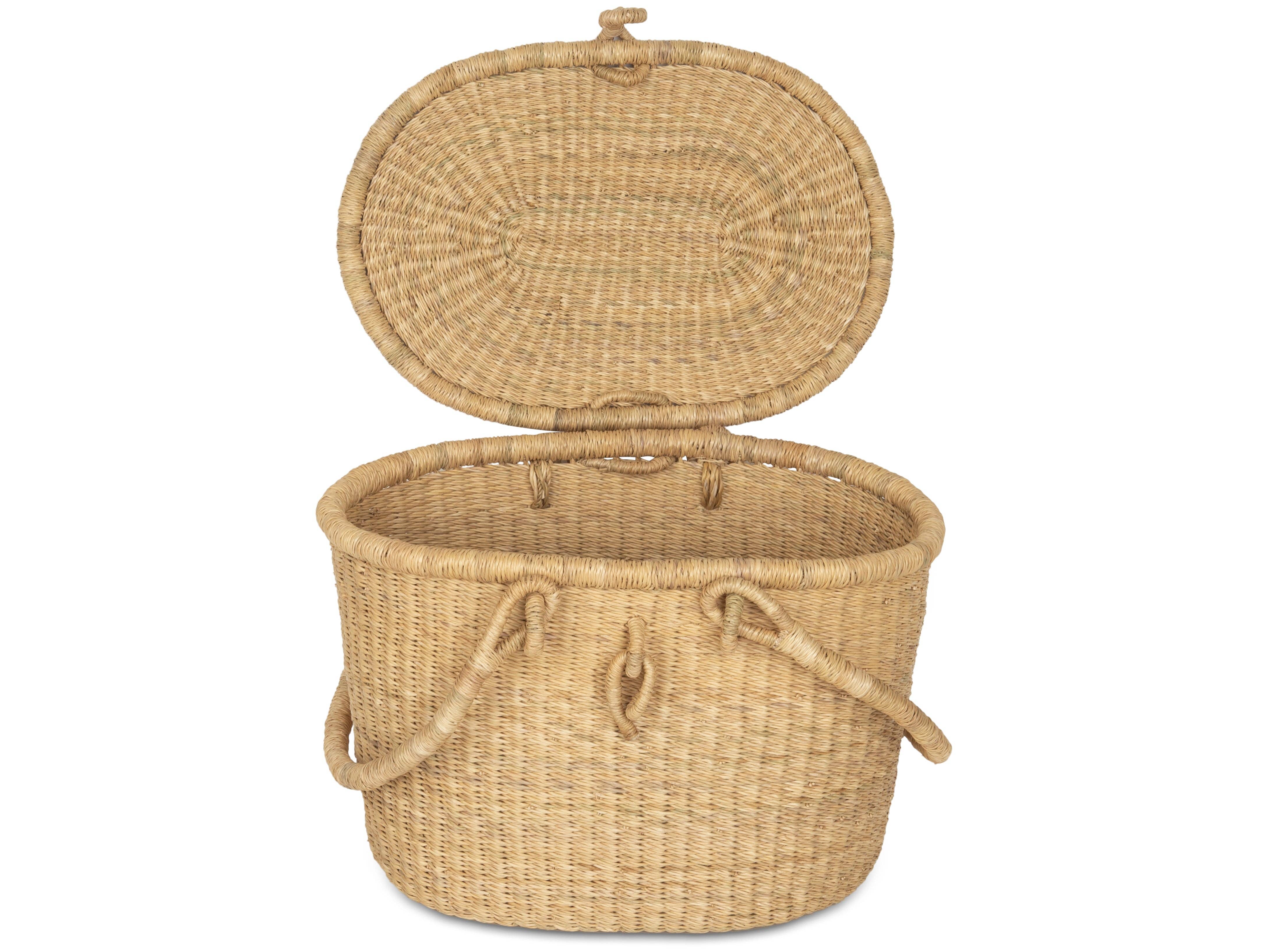 Natural Lidded Picnic Basket