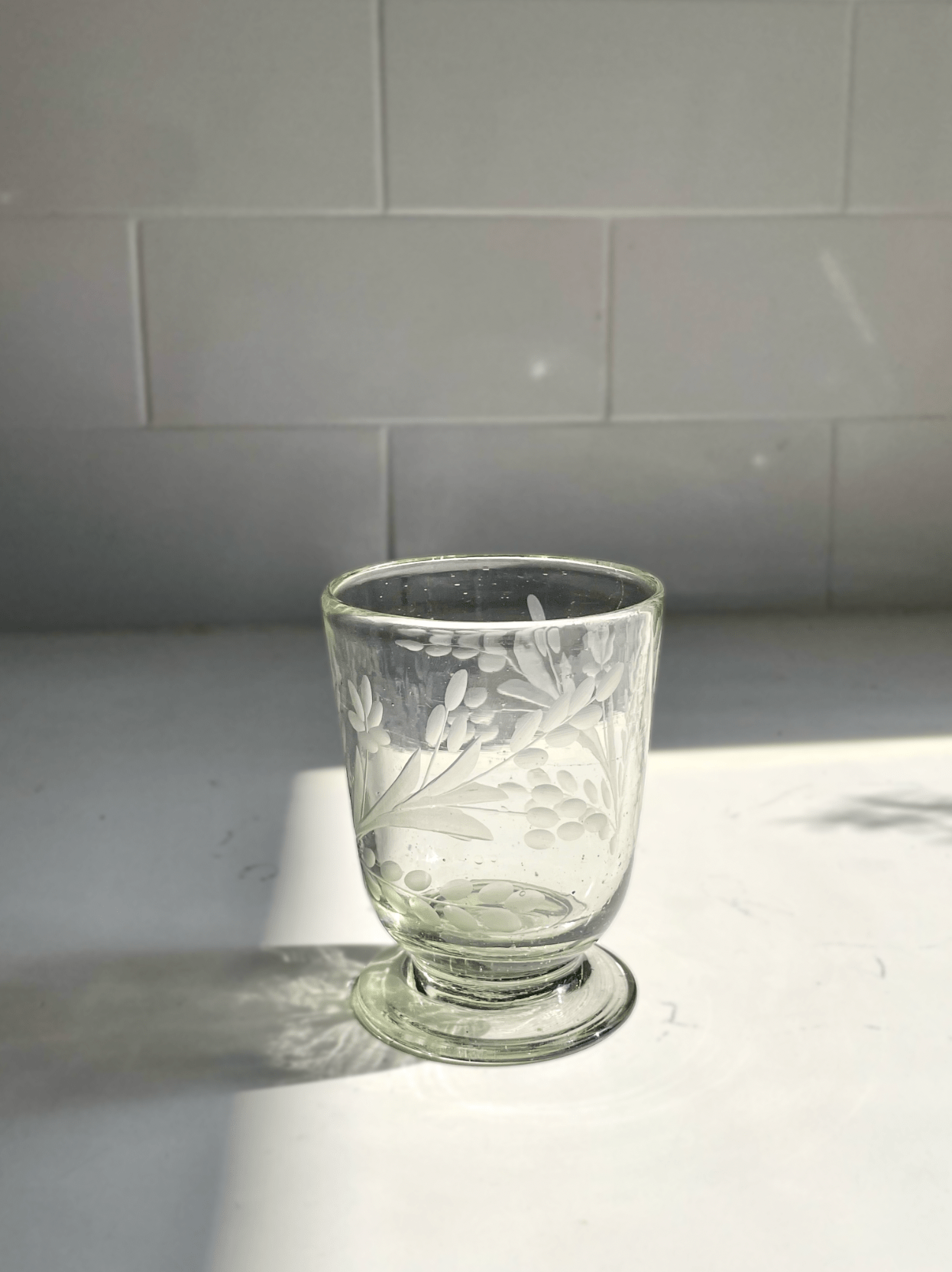 Hand-etched Blown Footed Glass - Thumbnail 3