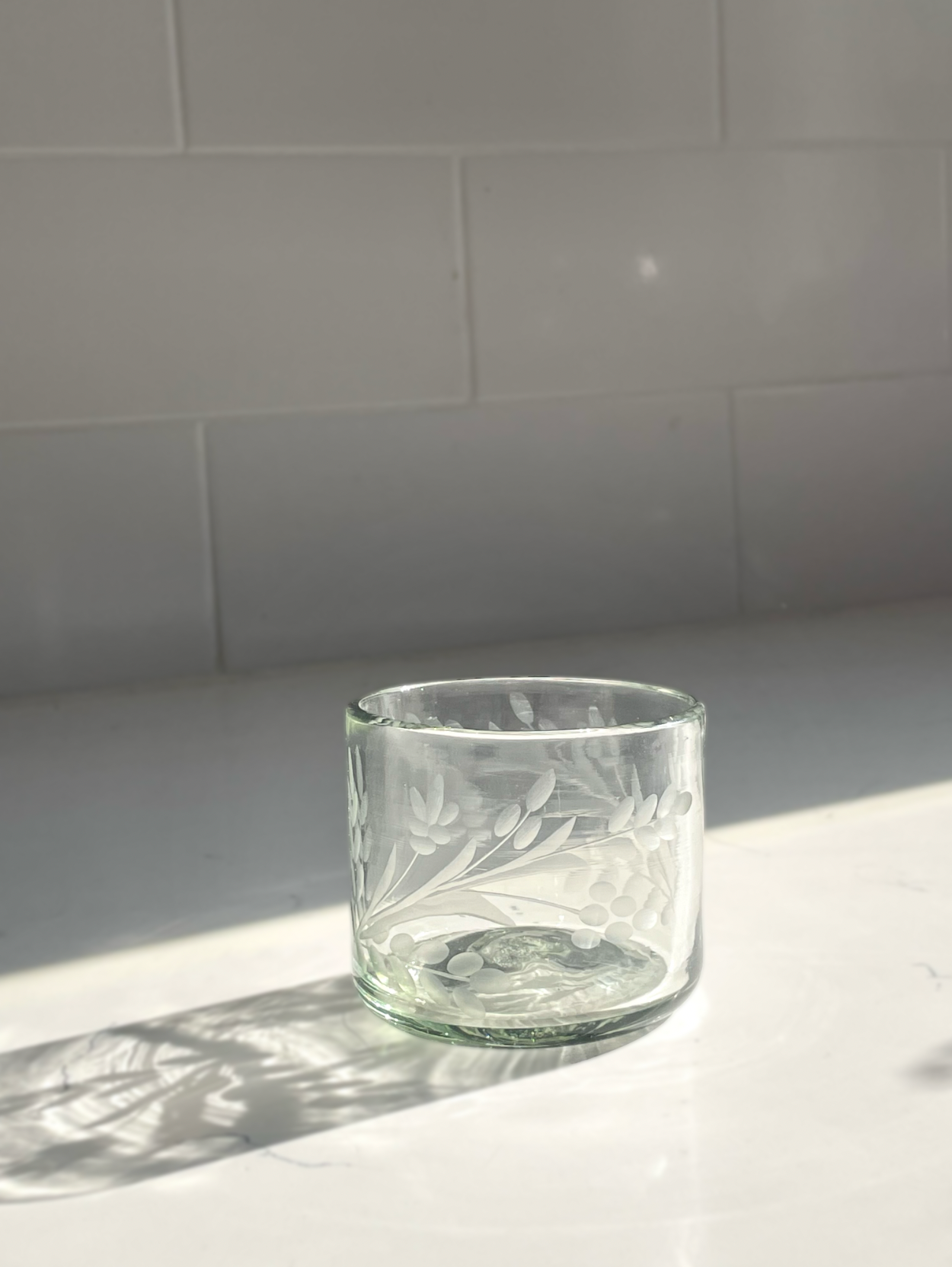 Hand-etched Blown Tumbler Glass