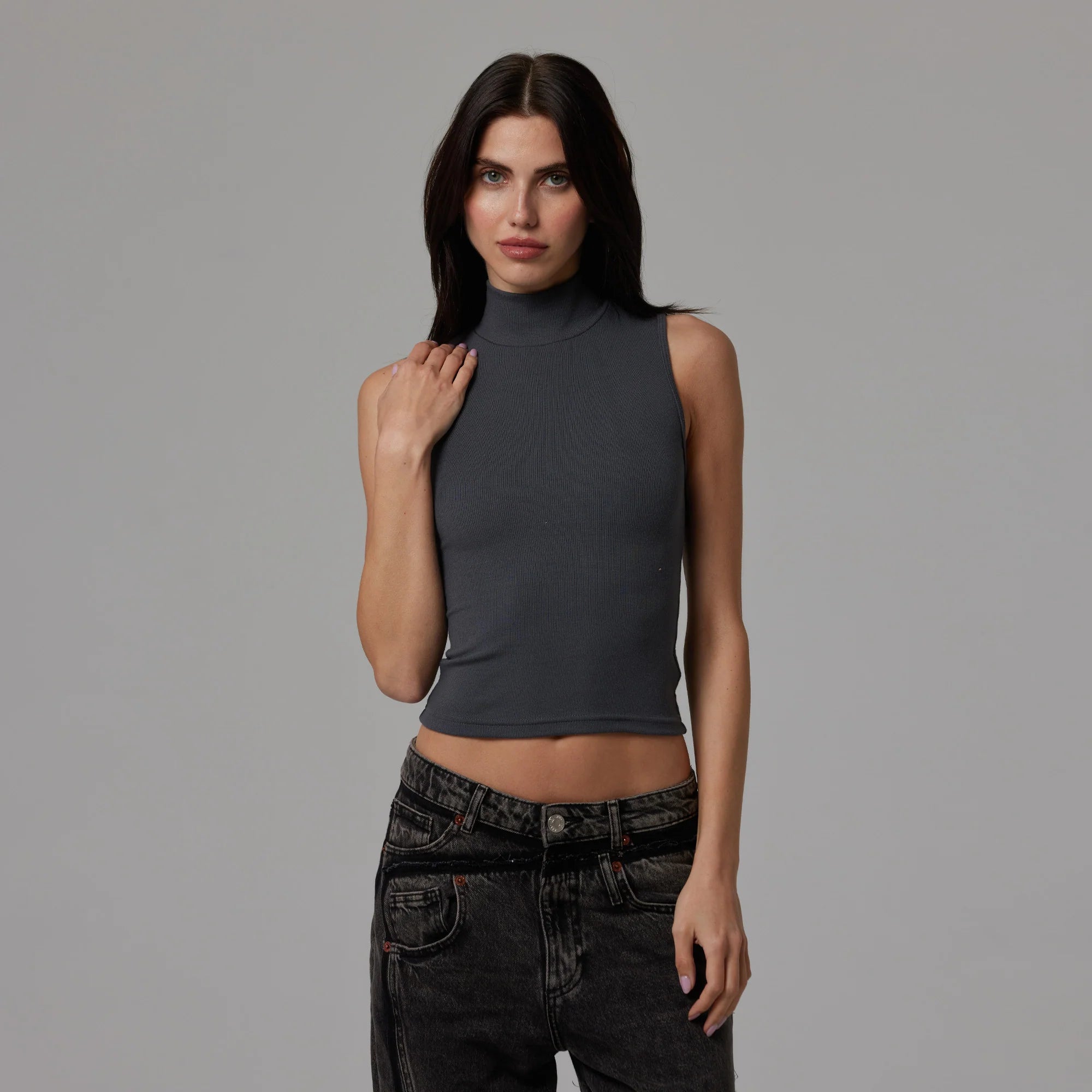 Gunmetal Mockneck Tank - Living with Ivey