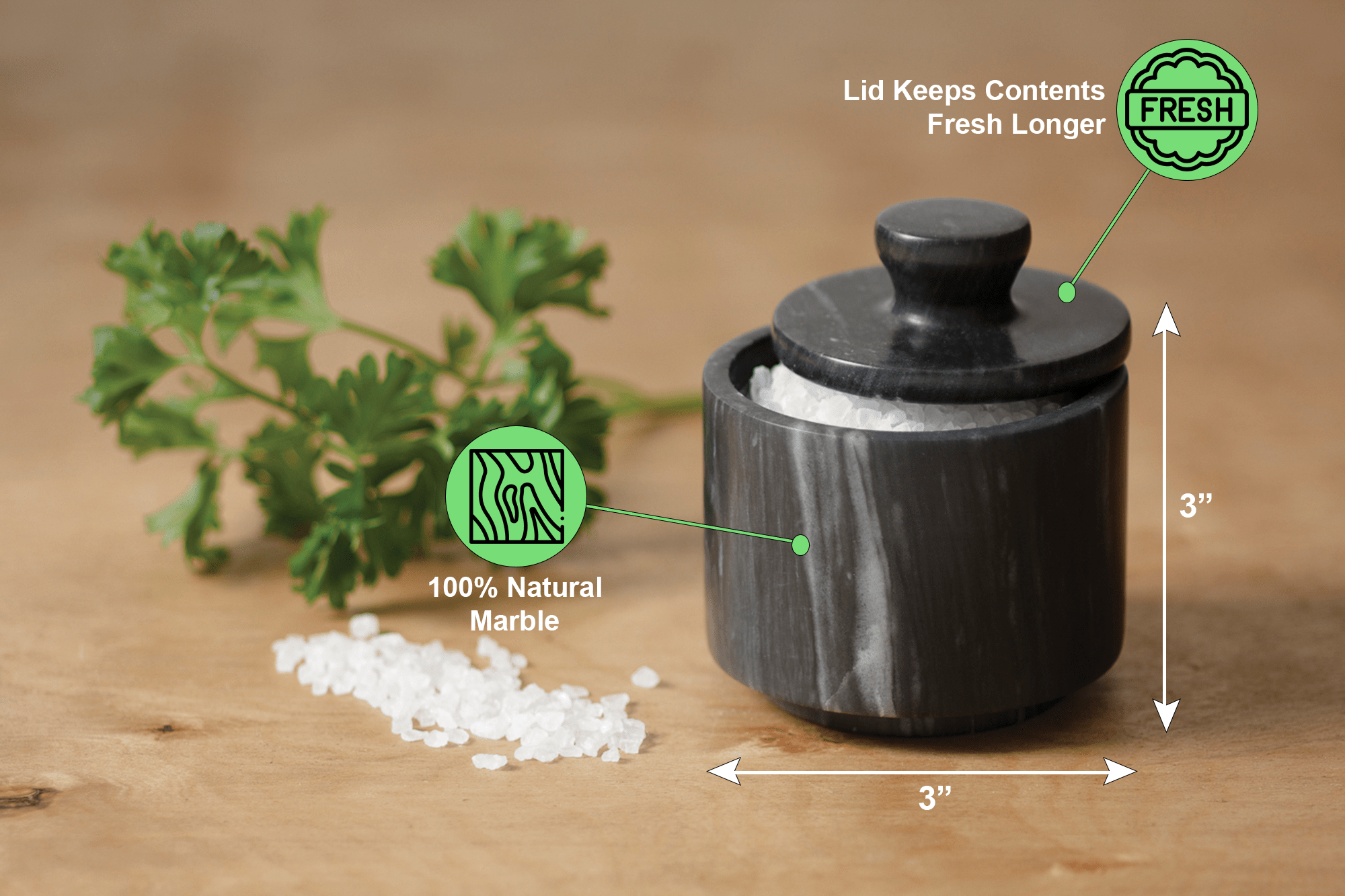 Black Marble Salt Cellar With Lid - Thumbnail 4