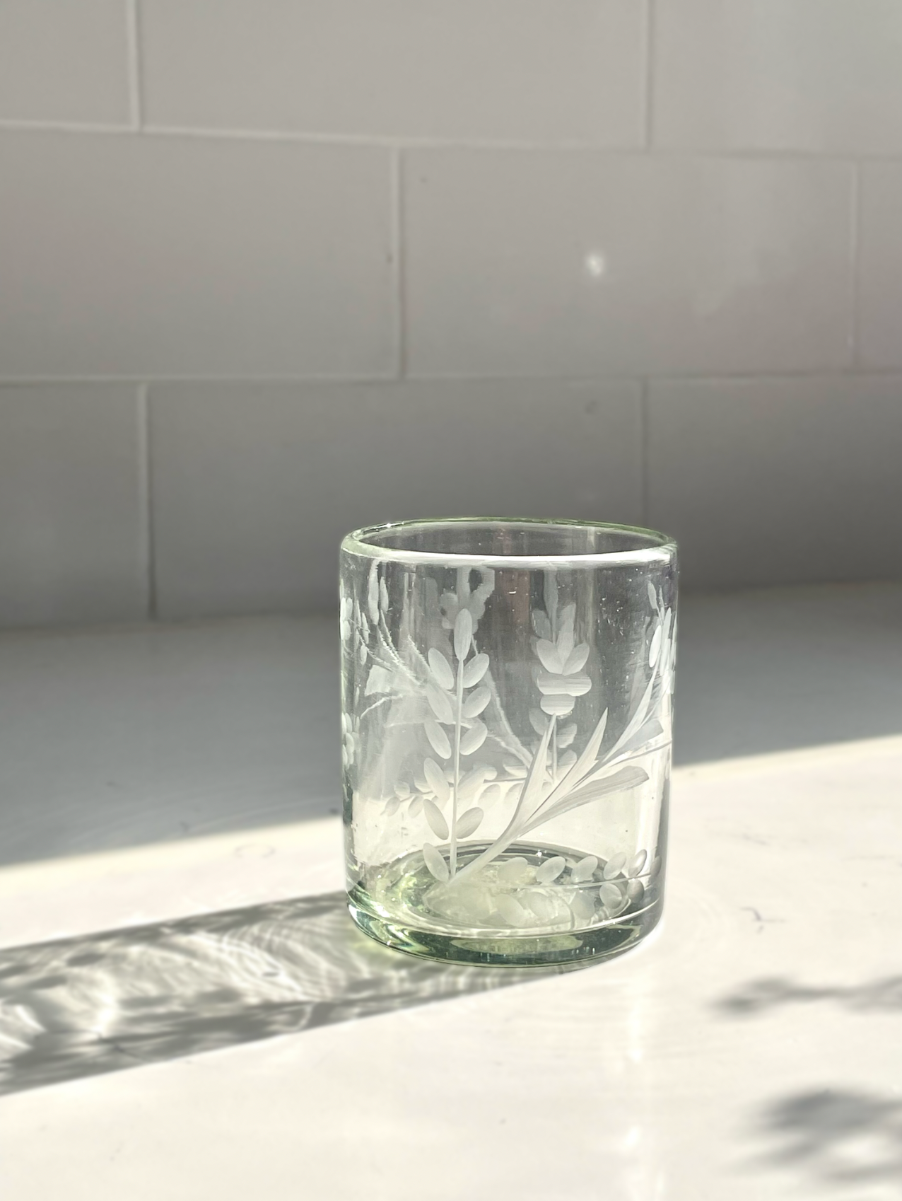 Hand-etched Blown Tumbler Glass