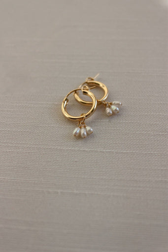 Dainty Freshwater Pearl Droplets Mini Hoop Earrings - Christine Elizabeth Jewelry - Living with Ivey