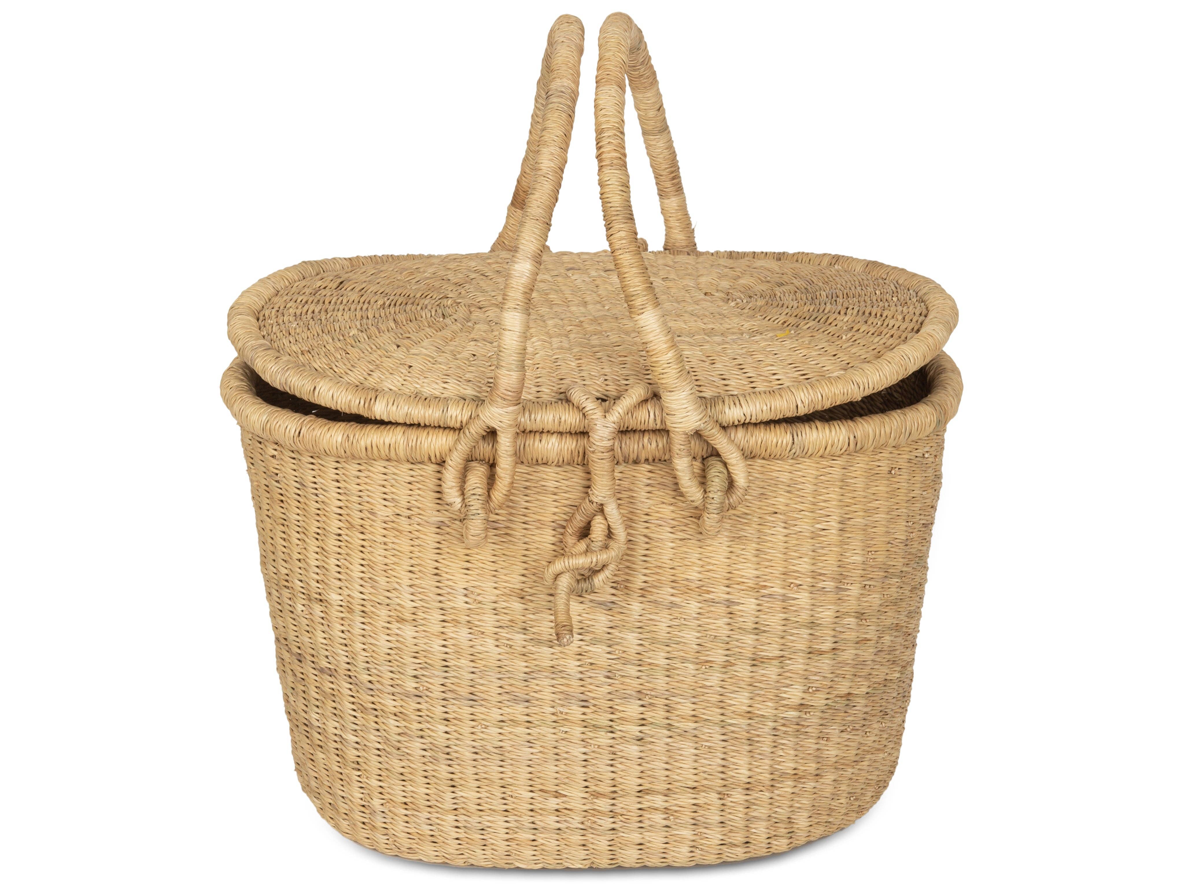 Natural Lidded Picnic Basket