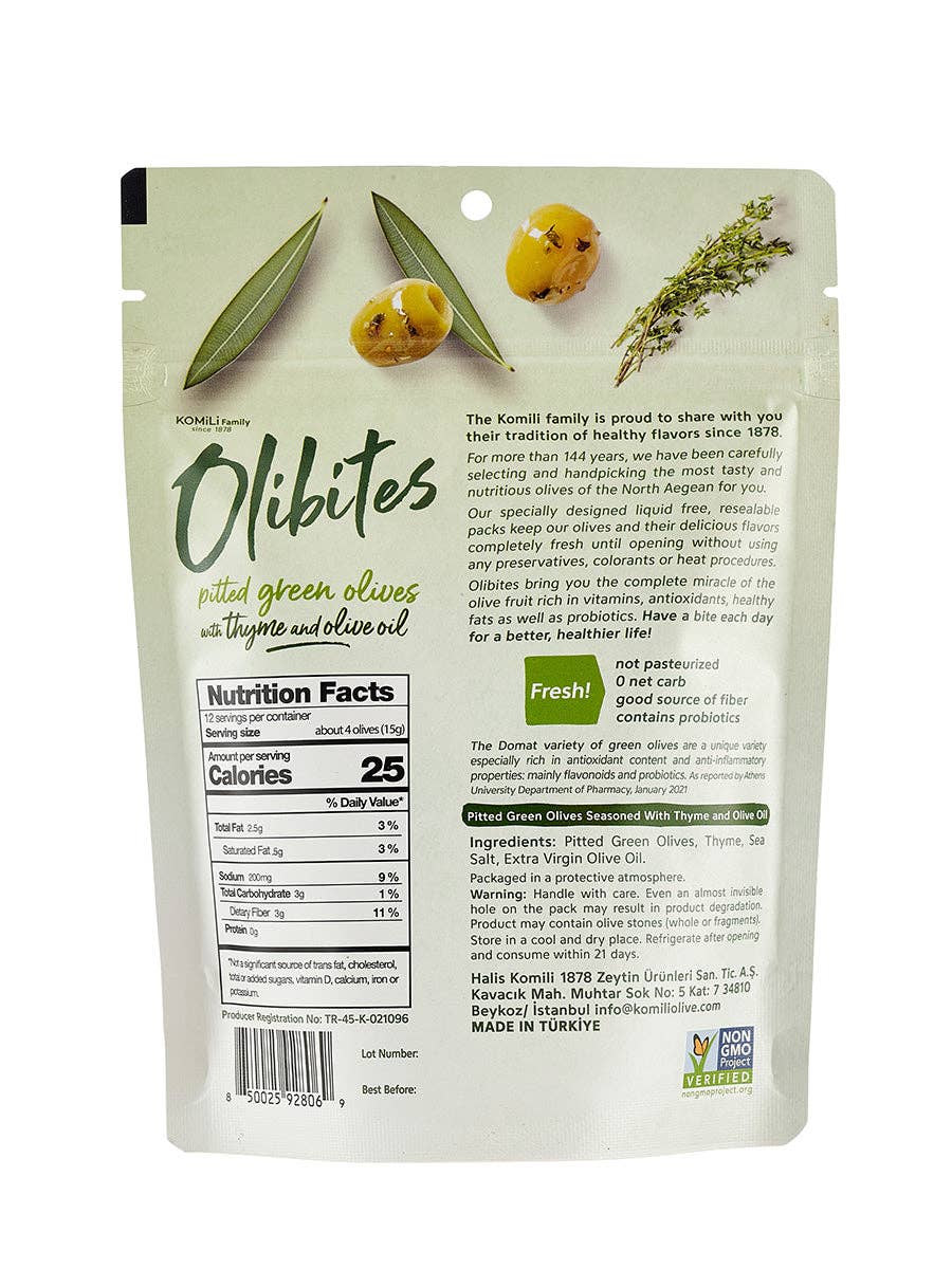 Olibites Pitted Green Olives With Thyme & Olive Oil 6 oz - Living with Ivey