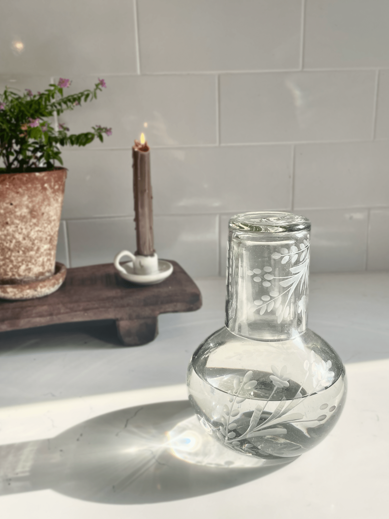 Hand-etched Blown Carafe Set - Thumbnail 2