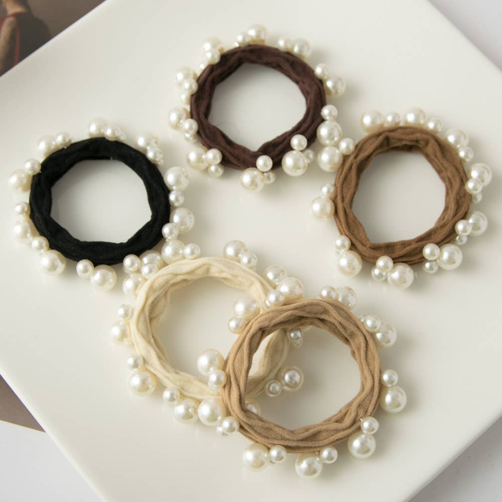 Textured Seamless Pearl Hair Tie (Set of 5) - Adorro - Living with Ivey