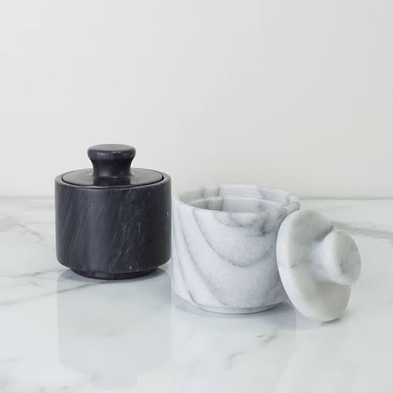 White Marble Salt Cellar with Lid - Thumbnail 3