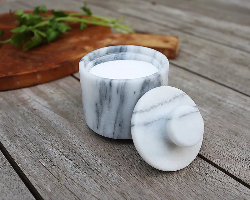 White Marble Salt Cellar with Lid - Thumbnail 4